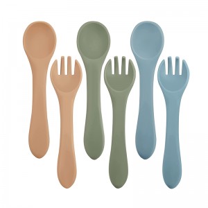 Silikonsked och gaffel för Bady Feeding, First Stage Baby Spound Spoons
